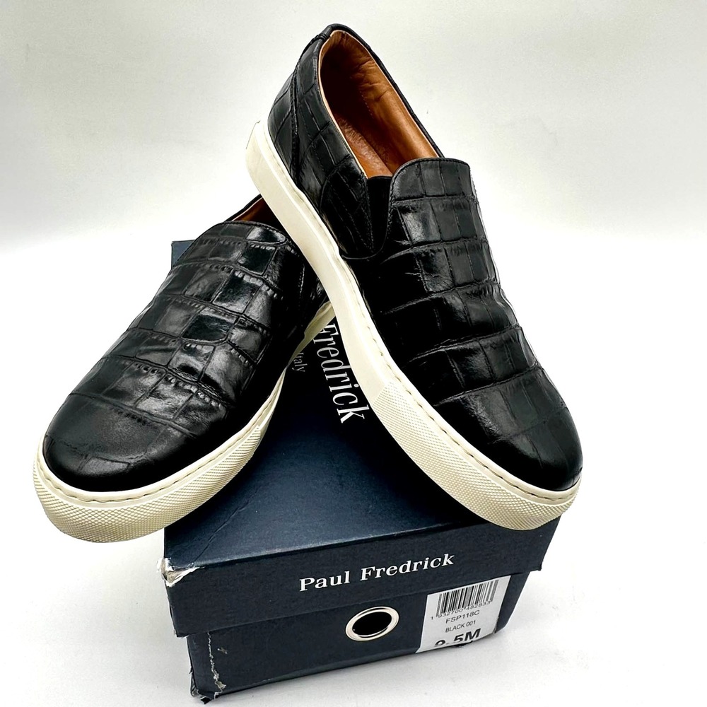 Paul Fredrick Men's Black Croc‑Embossed Slip‑On Shoes 9.5M Made in Italy w/ Box‎